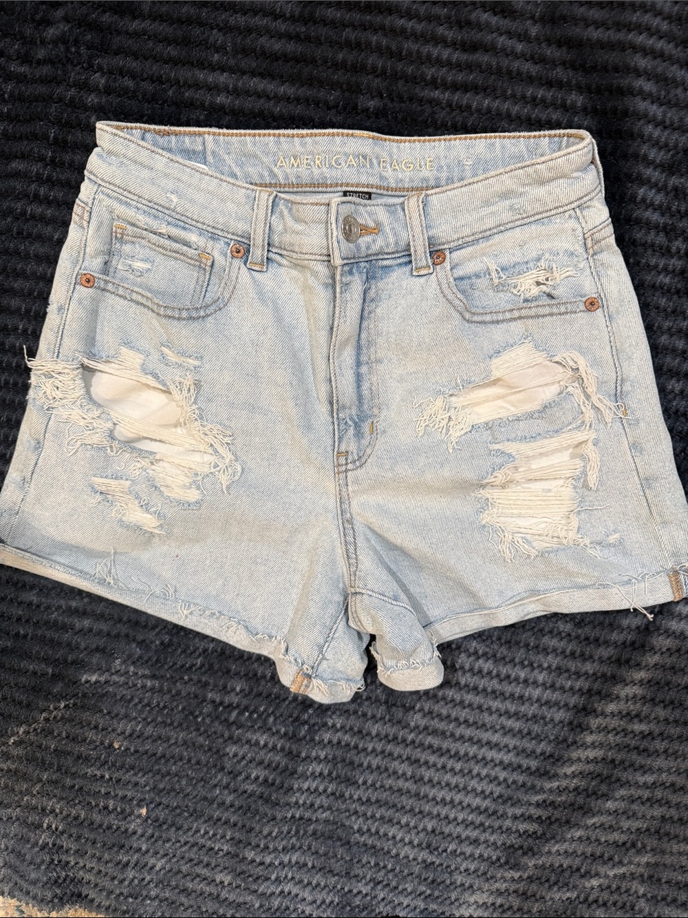 American Eagle Outfitters Light Blue Distressed High-Rise Denim Shorts